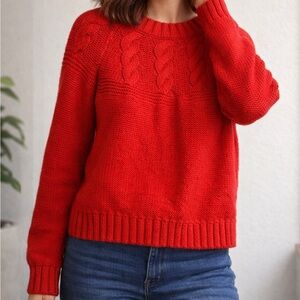 Aerie || Cozy Red Cable Knit Sweater
